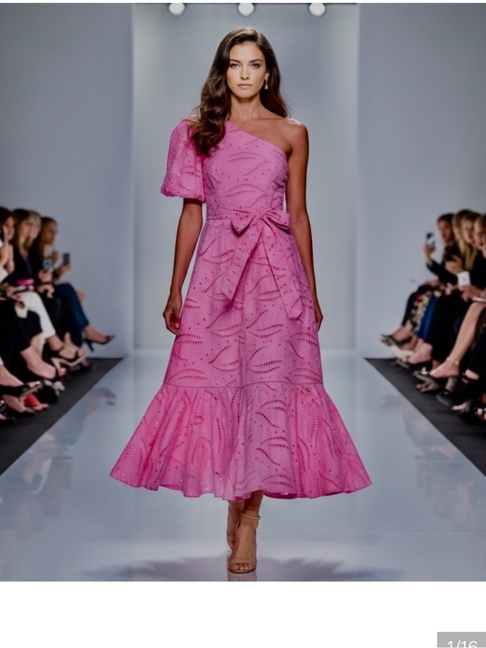 Gibson Latimer Pink One-Shoulder Eyelet Lace Dress